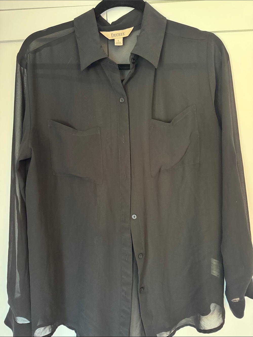 Decree Black Sheer Long-Sleeve Button-Up Shirt